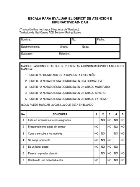 Escala De Evaluación Para El Déficit De Atención E Hiperactividad Un Instrumento Para Medir Los