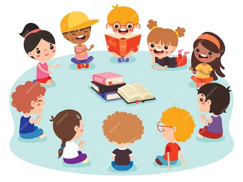 Premium Vector Kids Sitting In Circle And Reading Book