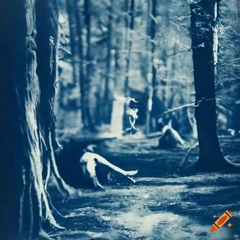 Cyanotype Of A Witches Coven Meeting In The Woods On Craiyon