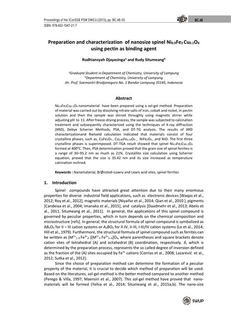 Pdf Preparation And Characterization Of Nanosize Spinel Ni Fe Cu