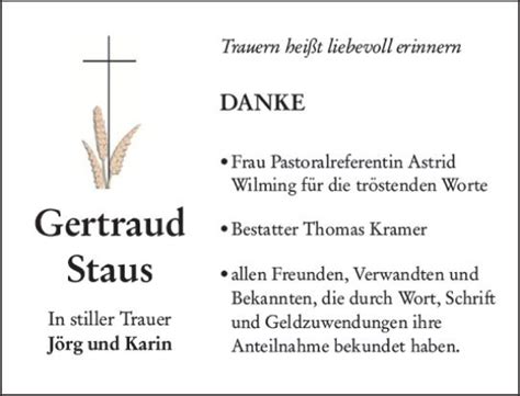 Traueranzeigen Von Gertraud Staus Vrm Trauer De