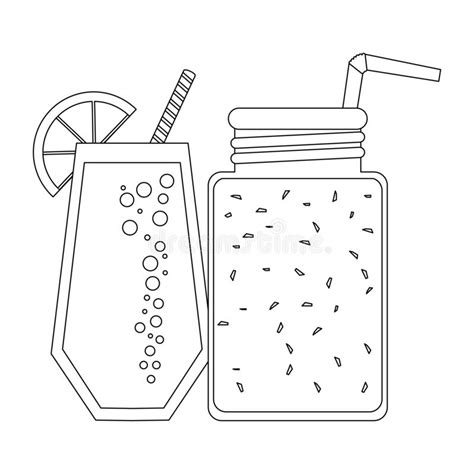 Suco E Batido De Fruto Em Preto E Branco Ilustração do Vetor