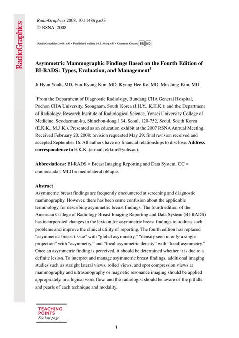 Pdf Asymmetric Mammographic Findings Based On The Fourth Edition Of