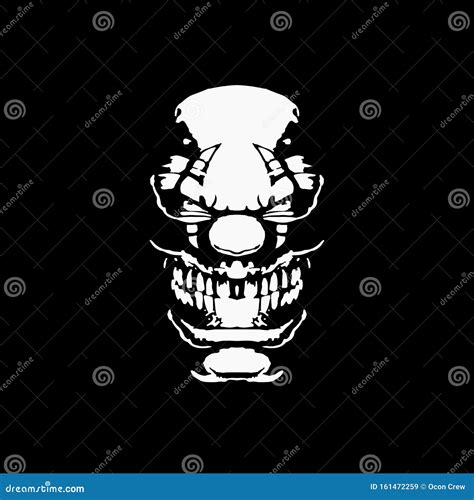 Head Of Scary And Evil Whiteface Clown Skull Front View Mascot Black