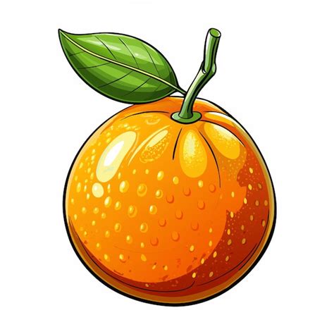 An Orange With A Green Leaf On It Is Drawn On A White Background