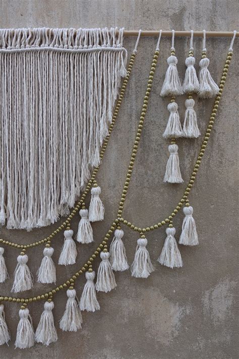 Tassels Wall Hanging With Gold Beads Boho Decoration Macrame Etsy Uk