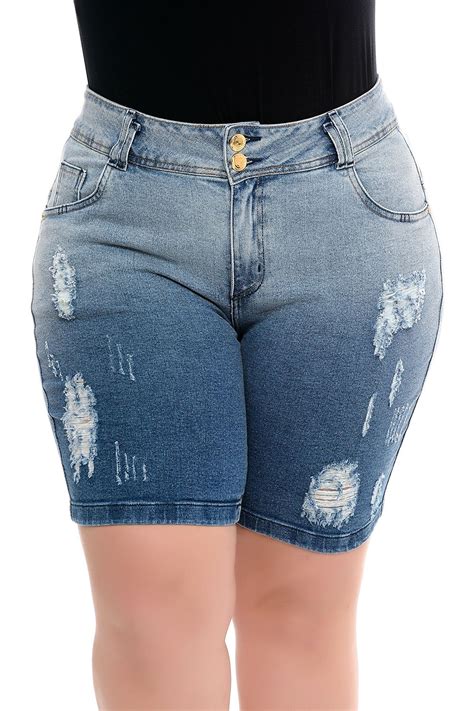 Bermuda Plus Size Destroyed Denim Vk Moda Plus Size