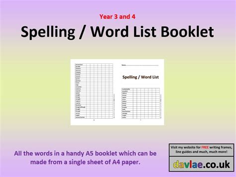 Year 3 And 4 Spelling Word List Booklet Teaching Resources