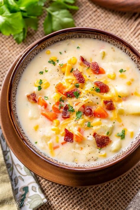 Creamy Cheesy Corn And Potato Chowder Saving Room For Dessert