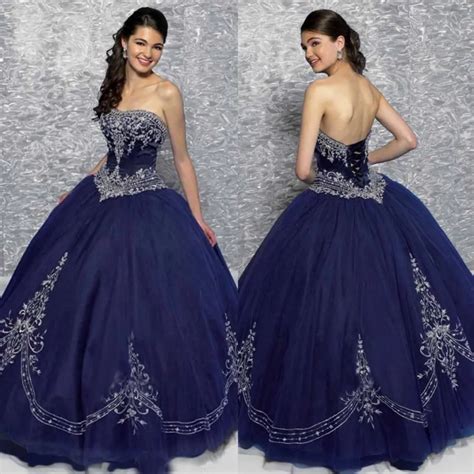 Navy Blaue Spitze Appliqued Ballkleid Quinceanera Kleider Tr Gerlos