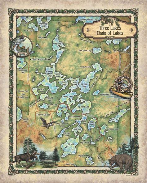 Travel Tuesday Map Feature Three Lakes Chain Of Lakes Wisconsin Lake Art Great River Arts