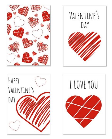 Premium Vector Vector Hand Drawn Valentine S Day White Red Cards Collection