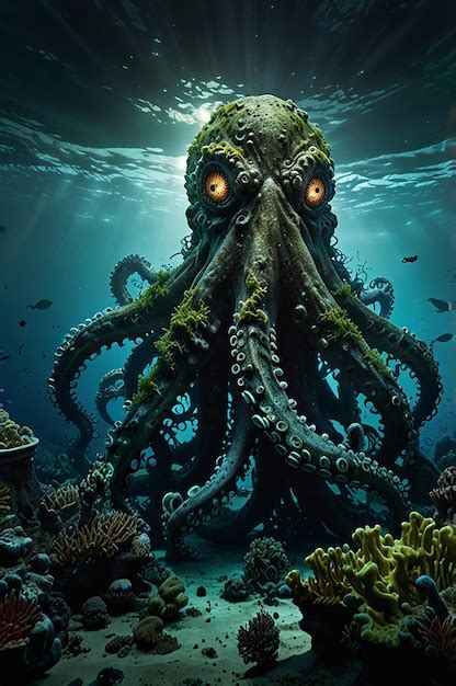 Octopus monster on the seabed | Premium AI-generated image
