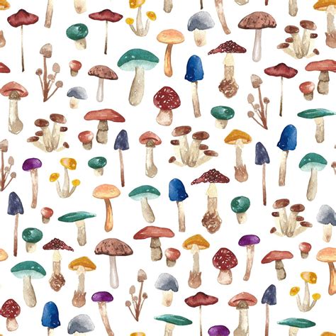 Burgundy Hunter Mustard Khaki And Royal Blue Mushrooms Print Fabric