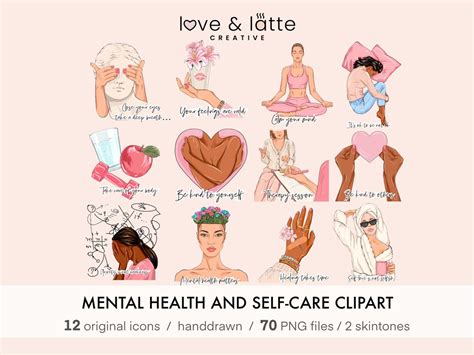 Mental Health PNG Self Care Clipart Digital Planner Stickers Mental