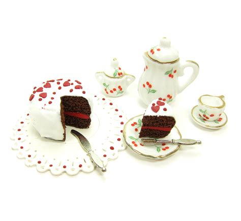 Miniature Chocolate Polymer Clay Dollhouse Cake With Red Hearts Brown