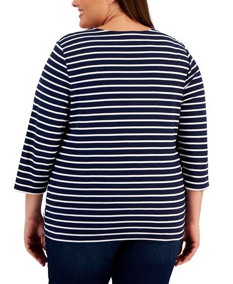 Karen Scott Plus Size 3 4 Sleeve Striped Top Created For Macys Macys