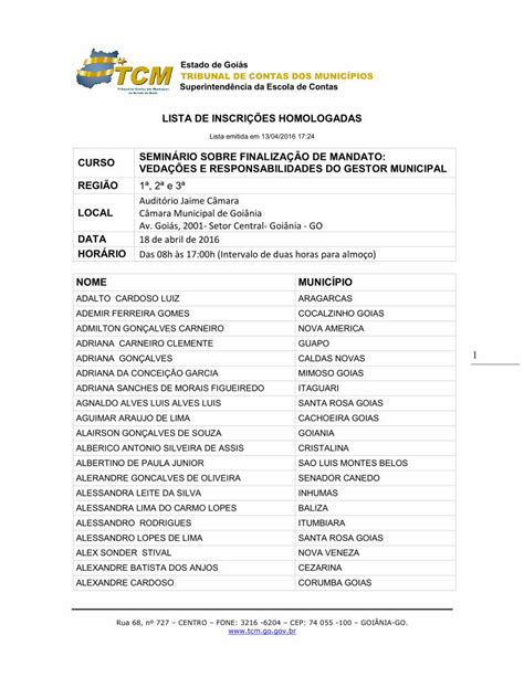 Pdf Lista De Inscri Es Homologadas Claudiana Coelho Guimaraes