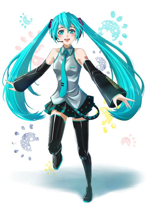 Safebooru 1girl Aqua Eyes Aqua Hair Aqua Nails Bare Shoulders Boots