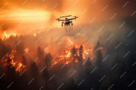 Lucha Contra Incendios Aéreos Con Drones De Incendios Forestales En El Bosque Foto Premium