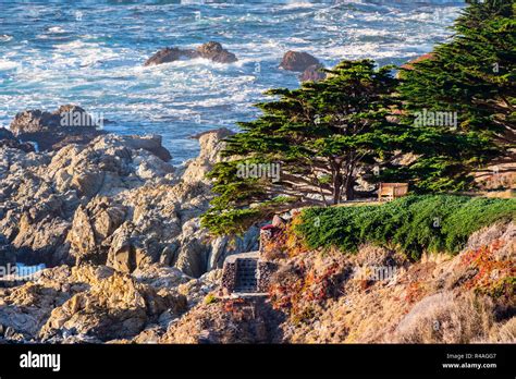 Aerial View Of The Dramatic Pacific Ocean Coastline California Stock