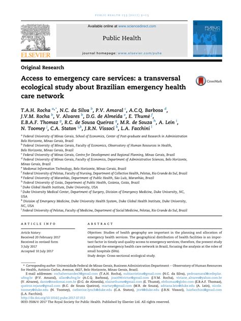 PDF Access To Emergency Care Services A Transversal Ecological Study