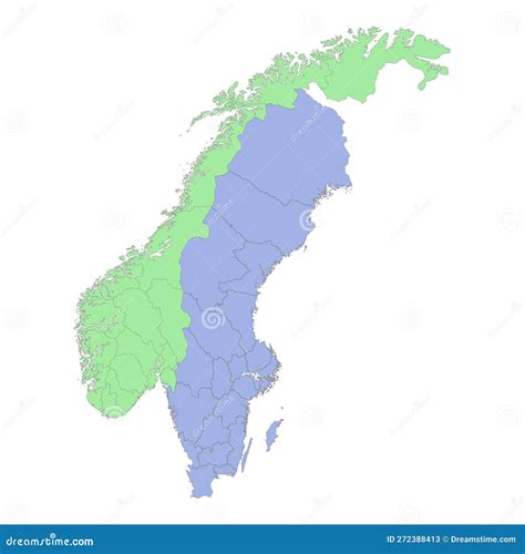 Politieke Kaart Van Hoge Kwaliteit Van Zweden En Noorwegen Met Grenzen