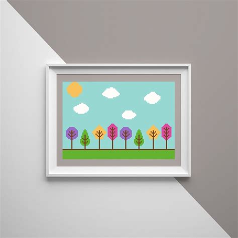 Colorful Trees Cross Stitch Pattern Modern Cross Stitch Geometrical