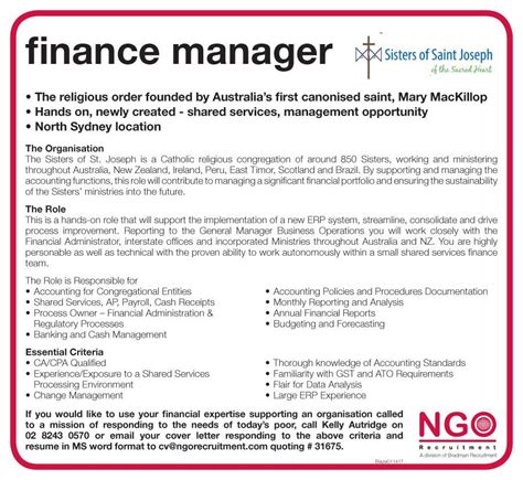 Ngo Recruitment Finance Manager And Administration