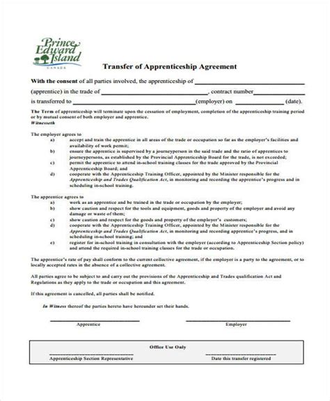 Free Apprenticeship Agreement Form Samples Pdf Ms Word Google Docs