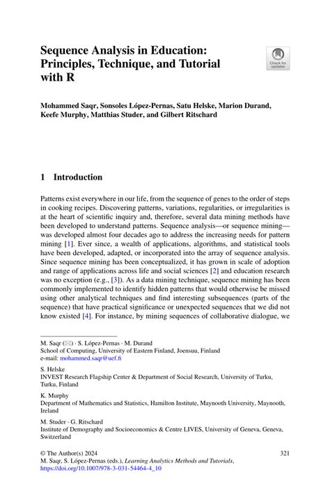 Pdf Sequence Analysis In Education Principles Technique And