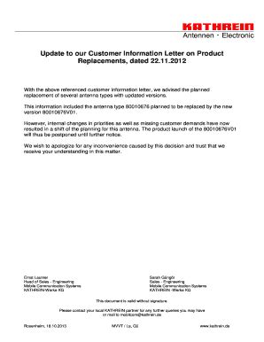 Fillable Online Update To Our Customer Information Letter On Product