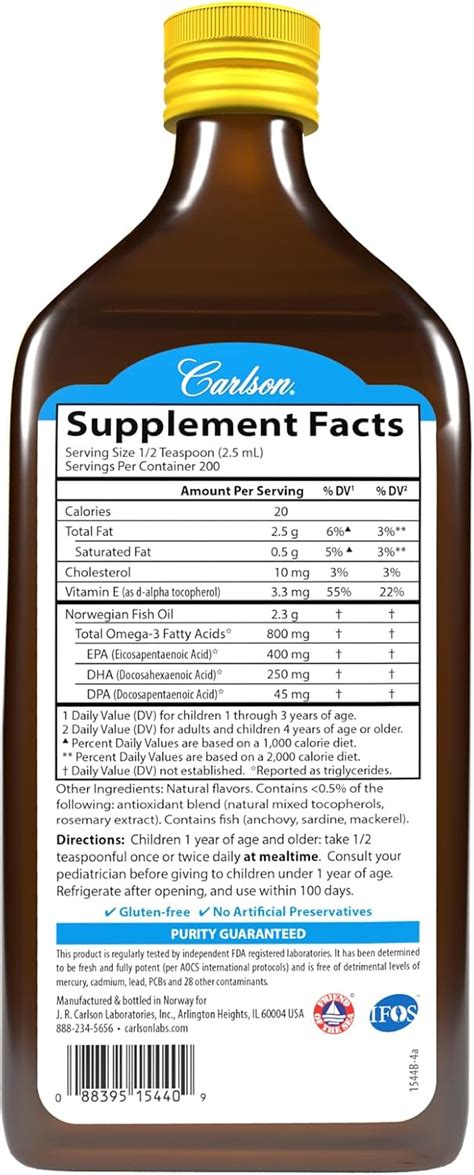 Carlson Aceite de pescado The Very Finest para niños 800 mg de omega