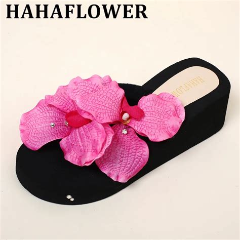 Haha Flower Sexy Female Slippers Slip Flip Flops Beach Sandals Flower Pearl Slippers In Flip