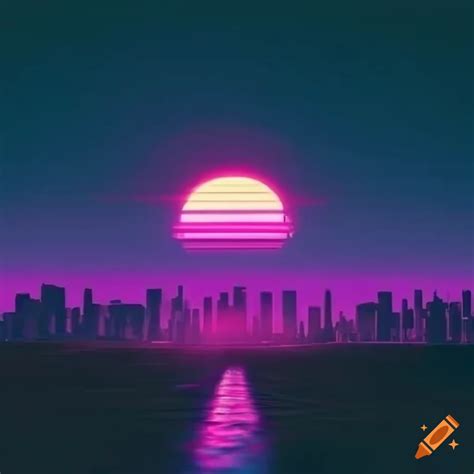 Synthwave Retro Sun With Cyberpunk City On Craiyon