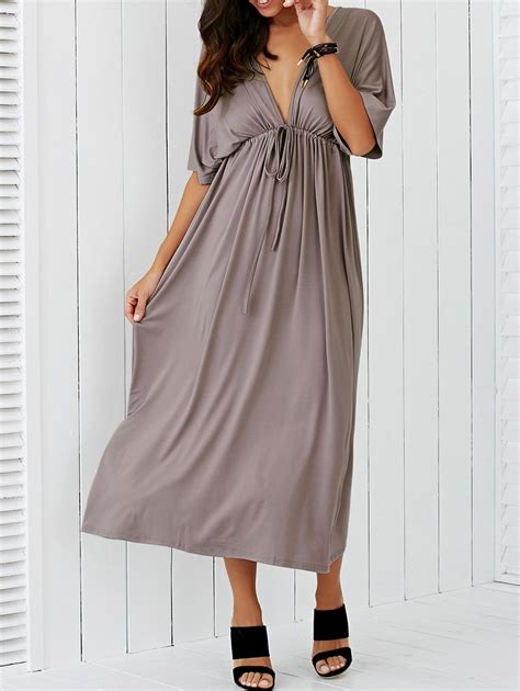 42 Off Plunging Neck Empire Waist Casual Maxi Dress Rosegal