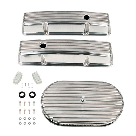 For 58 86 Sbc Chevy 350 Aluminum Retro Finned Tall Valve Cover And 15 Air Cleaner Ebay