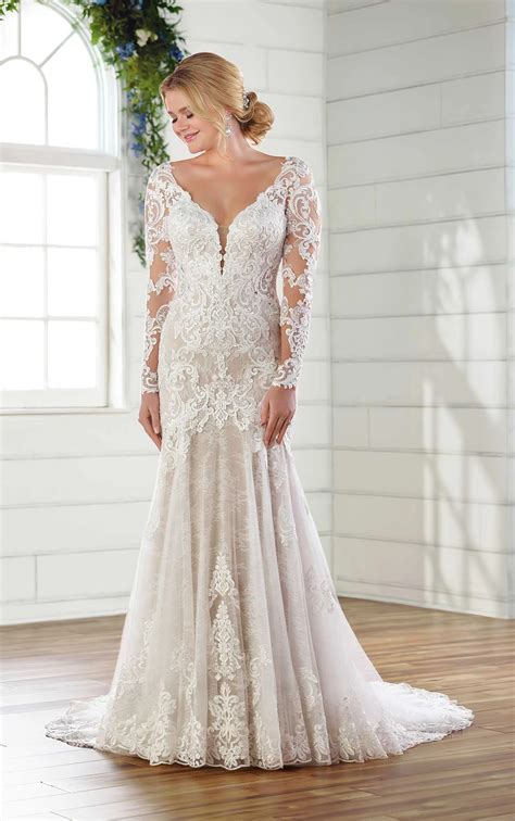 Long Sleeved Lace Wedding Dress With Open Back Essense Of Australia