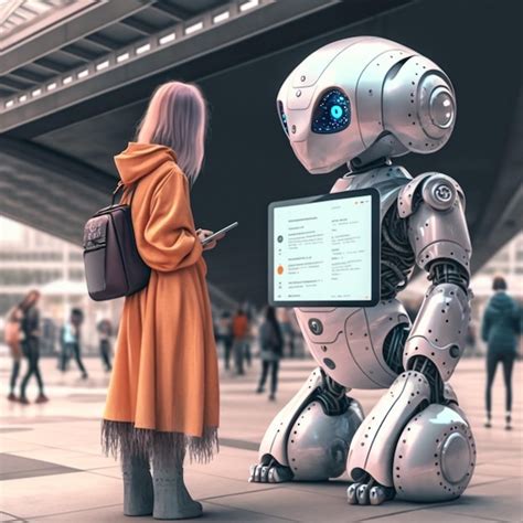 Chica Y Gran Robot Futurista Con Tecnolog A Ai En Rea P Blica Concepto