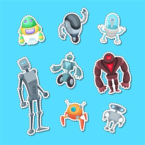 Premium Vector Cartoon Robots Sticker Color Set Illustration