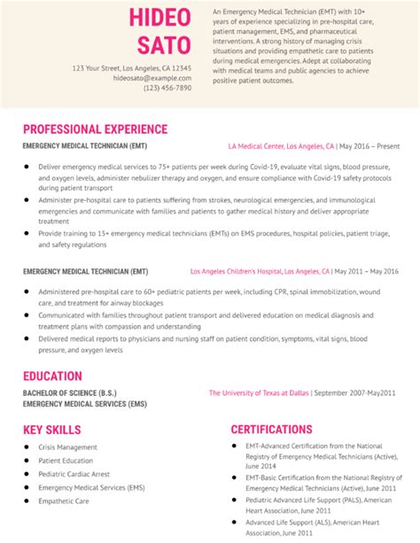 Emergency Medical Technician Resume Examples And Templates For 2024