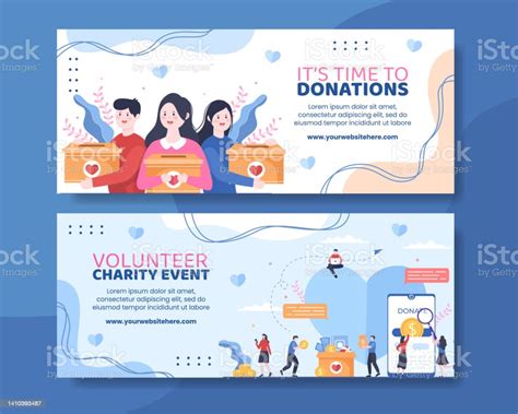 Charity Donation Horizontal Banner Template Flat Cartoon Background ...