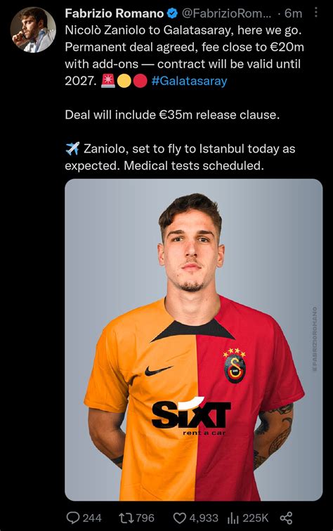 Fabrizio Romano Gives Here We Go Confirmation For Zaniolo To