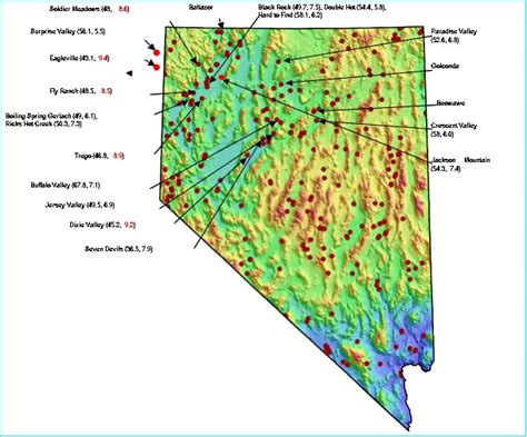 Map Of Nevada Showing Thermal Features