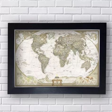 Quadro Mapa Mundi Vintage Antigo Decorativo Moldura X Cm