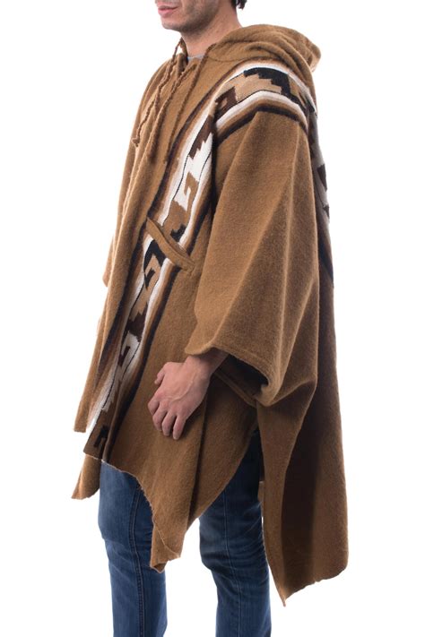 Unicef Market Mens Brown Alpaca Blend Hooded Poncho From Peru Andes Sierra