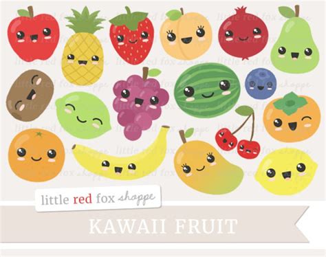 Kawaii Fruit Clipart Kawaii Fruits Clip Art Apple Pear Orange Etsy