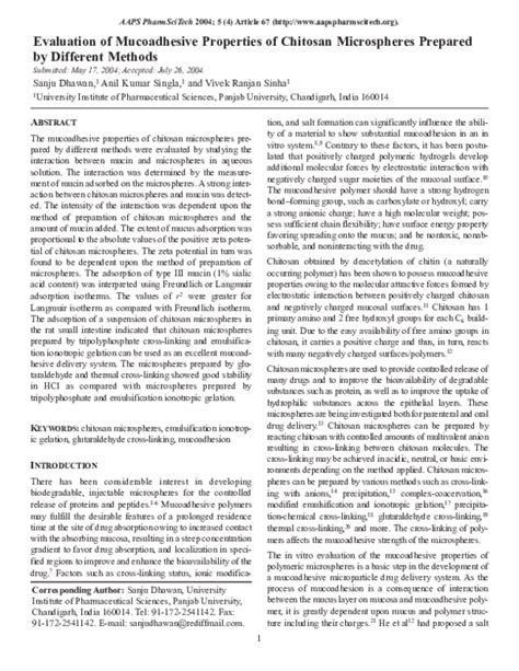 Pdf Evaluation Of Mucoadhesive Properties Of Chitosan Microspheres