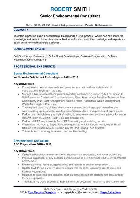 Environmental Consultant Resume Samples Qwikresume