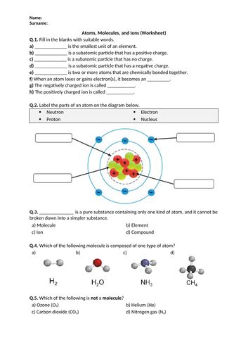 Atoms Molecules And Ions Worksheet Distance Learning Teaching Resources